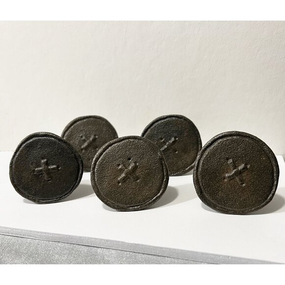 Pottery Barn Cast Iron Button Drawer Knobs Set of 5 - Picture 1 of 9